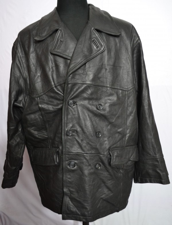 HOLLIES Button Up Men's Double Breasted Heavy Leather Coat (E43)