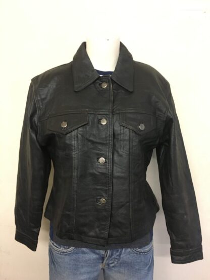 ROCO BAROCO Women's Trucker Style Leather Jacket (M-AQ13)