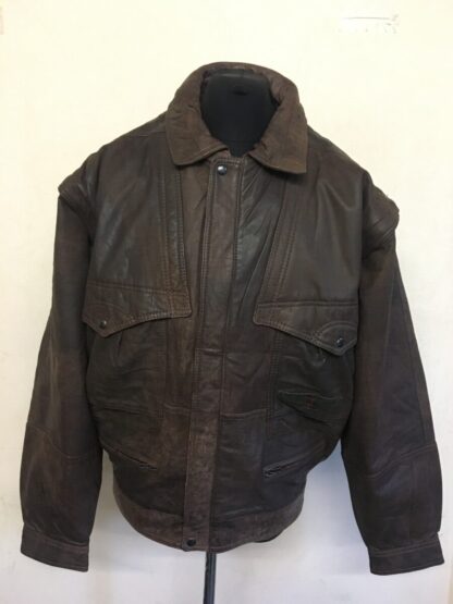 Men's Stylish Flying Leather Jacket With Zip Out Removable Sleeves (M-W49)