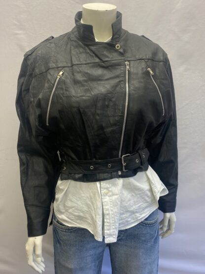 Women's Cruiser Belted Motorcycle Leather Jacket (M-A62)
