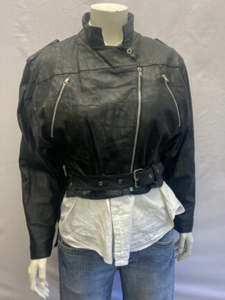 Women's Cruiser Belted Motorcycle Leather Jacket (M-A62)