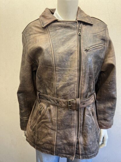 Women's Stylish Belted Cruiser Motorcycle Leather Jacket (M-B26)