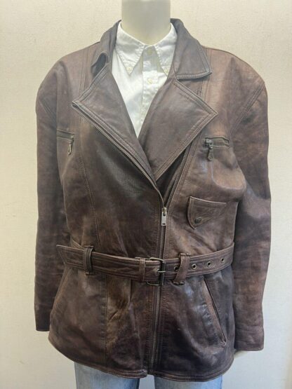 Women's Stylish Belted Cruiser Motorcycle Leather Jacket (M-E4)