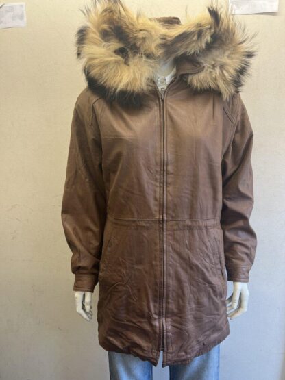 GOLDEN COLLECTION Women's Fur Trim Hooded Stylish Heavy Leather Jacket- With Zip Out Hood (M-D15)
