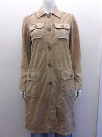 GAP Women's Long Button Up Leather Jacket (M-E45)