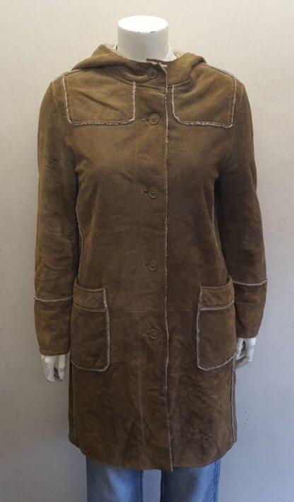 GAP Women's Sherpa Liner Knee Length Leather Parka (H-AB16)