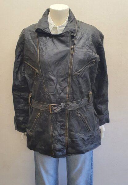 LEATHER MAN Women's Motorbike Cruiser Style Belted Heavy Leather Jacket Made in NORWAY (O-E37)
